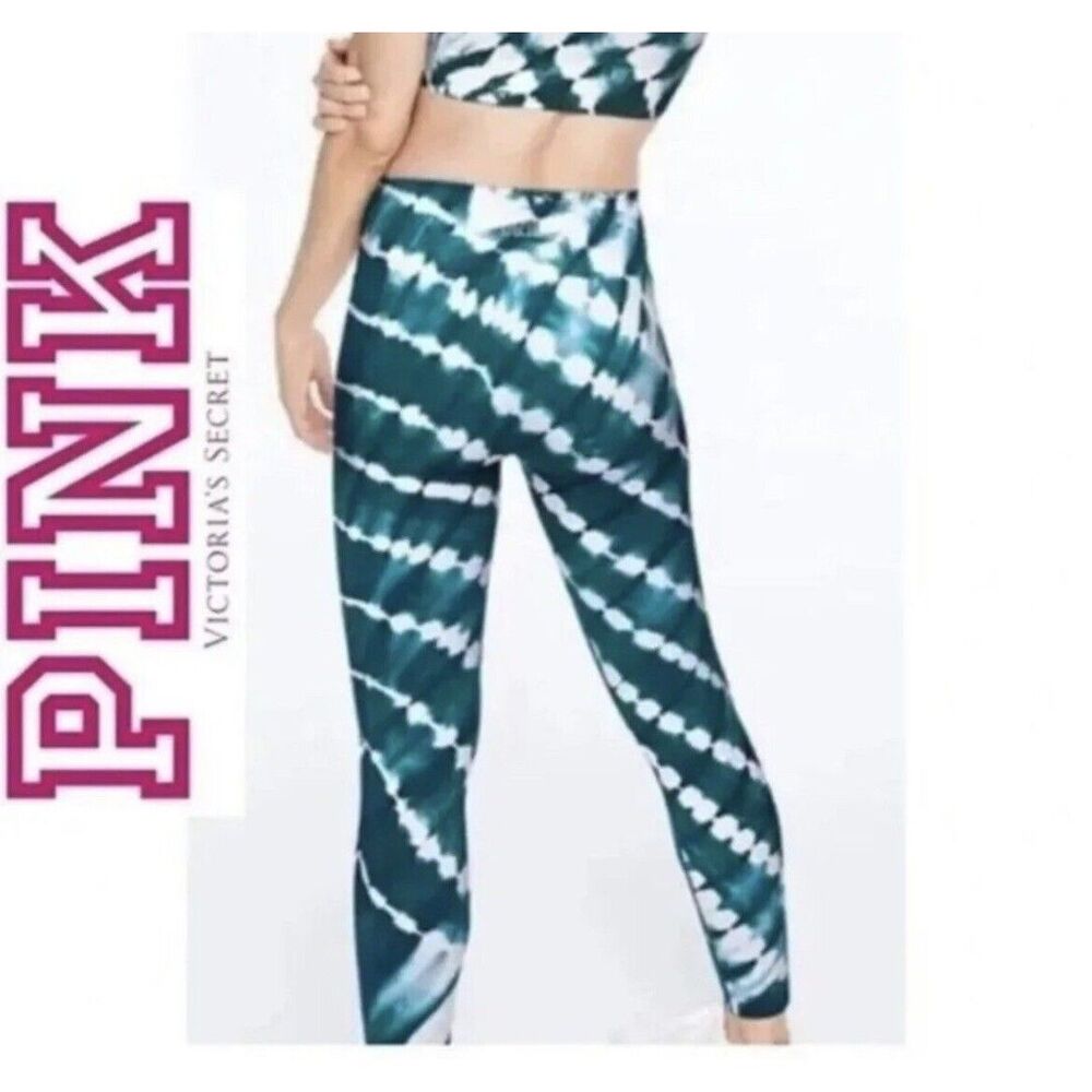 Victoria Secret Pink EUC Seamless Bodycon Tie Dye Teal & White Athletic Skinny S